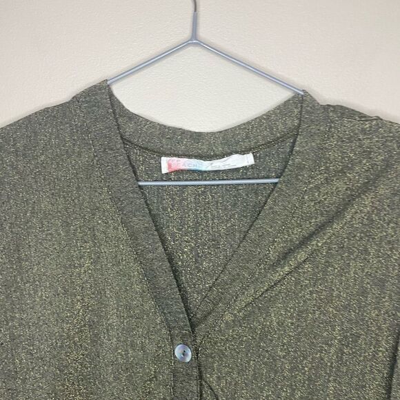 Free People Beach Green/Gold Metallic Long Sleeve Cardigan Size Small - Picture 2 of 6